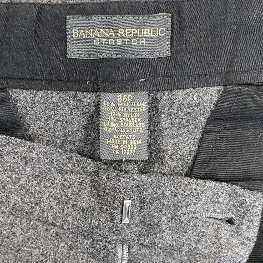 VTG Banana Republic Flannel Dress Pants Stretch Men 36R Gray Wool Blend Straight